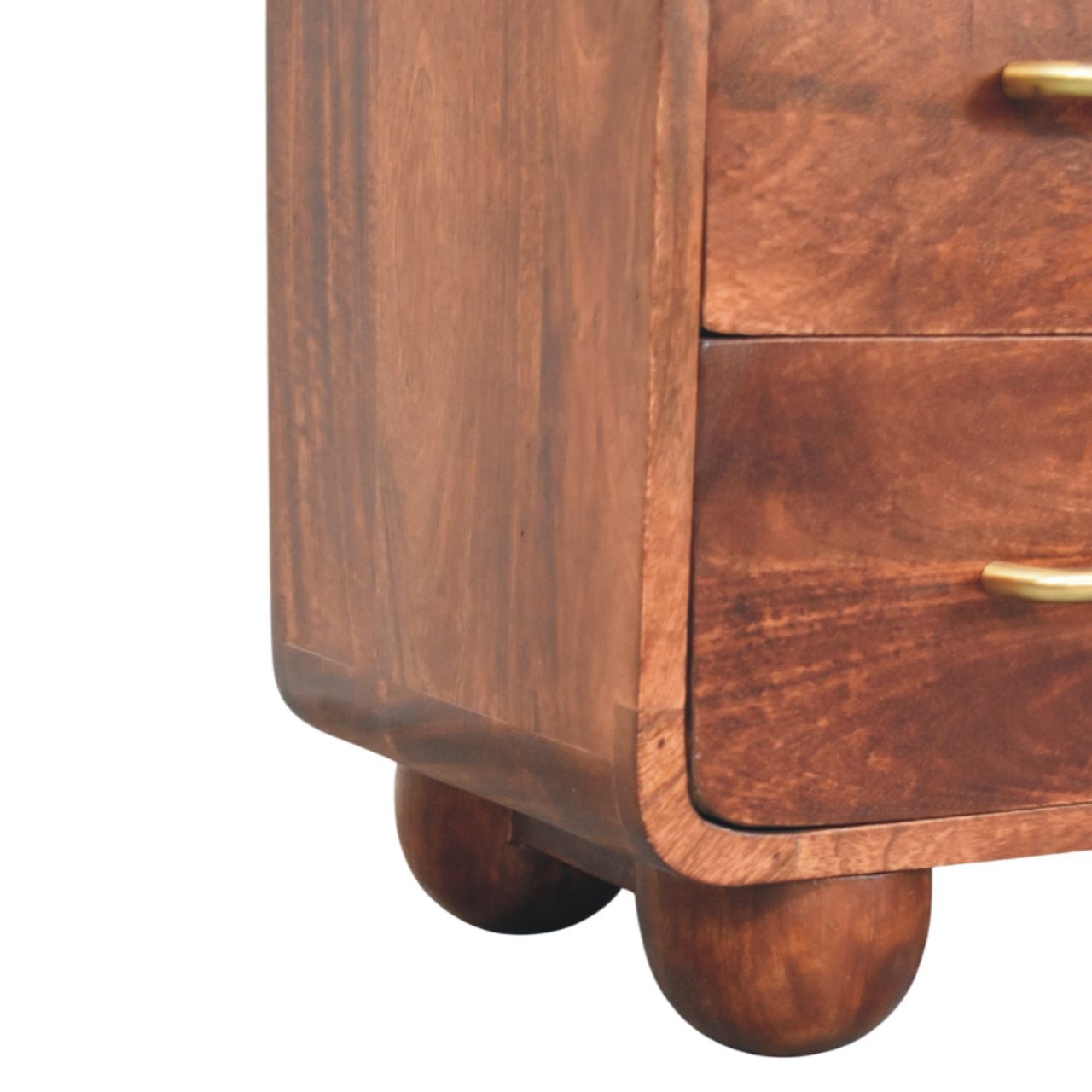 Handcrafted Solid Mango Wood Chest of Drawers – Winewood Oak Finish, Brushed Brass Handles