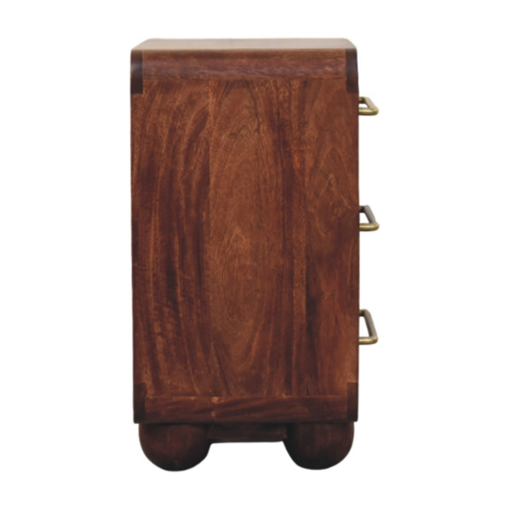 Handcrafted Solid Mango Wood Chest of Drawers – Winewood Oak Finish, Brushed Brass Handles