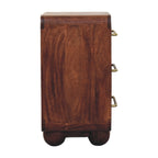 Handcrafted Solid Mango Wood Chest of Drawers – Winewood Oak Finish, Brushed Brass Handles