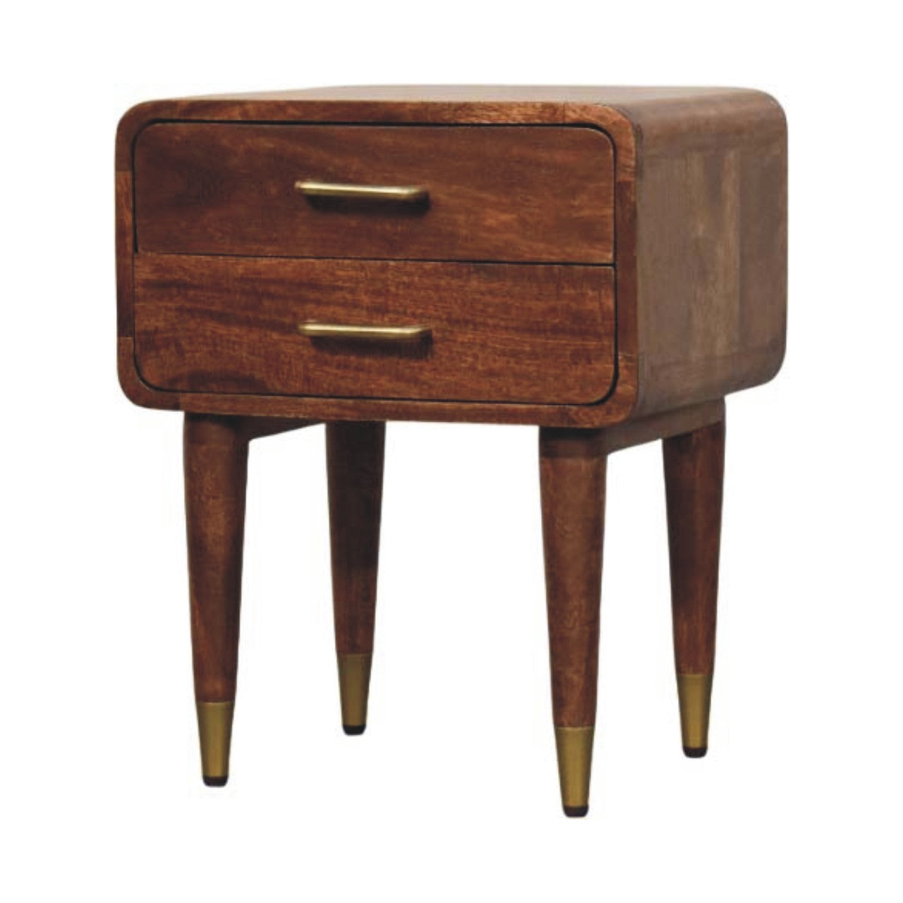 Contemporary Solid Mango Wood Bedside Table – Beige Finish, Rounded Corners
