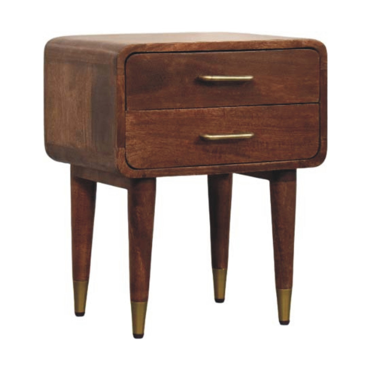 Contemporary Solid Mango Wood Bedside Table – Beige Finish, Rounded Corners
