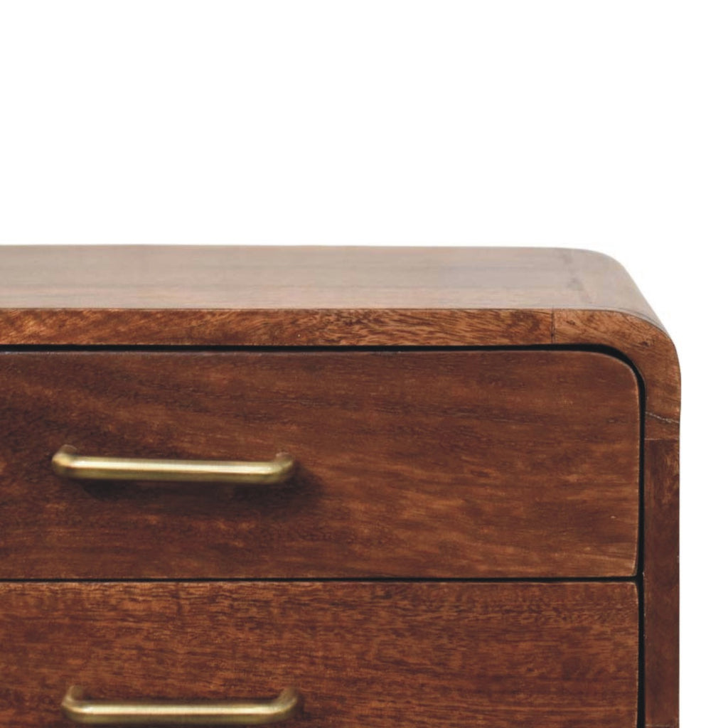 Contemporary Solid Mango Wood Bedside Table – Beige Finish, Rounded Corners