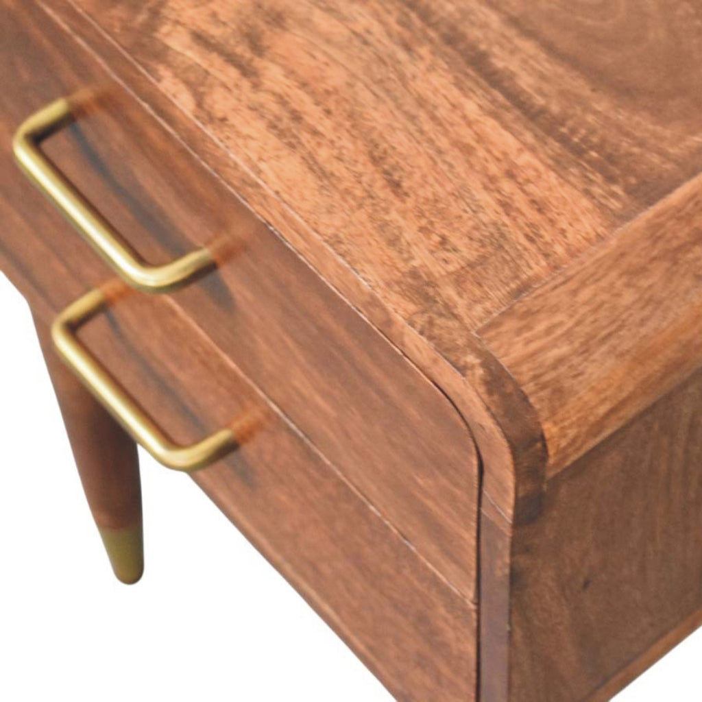 Contemporary Solid Mango Wood Bedside Table – Beige Finish, Rounded Corners