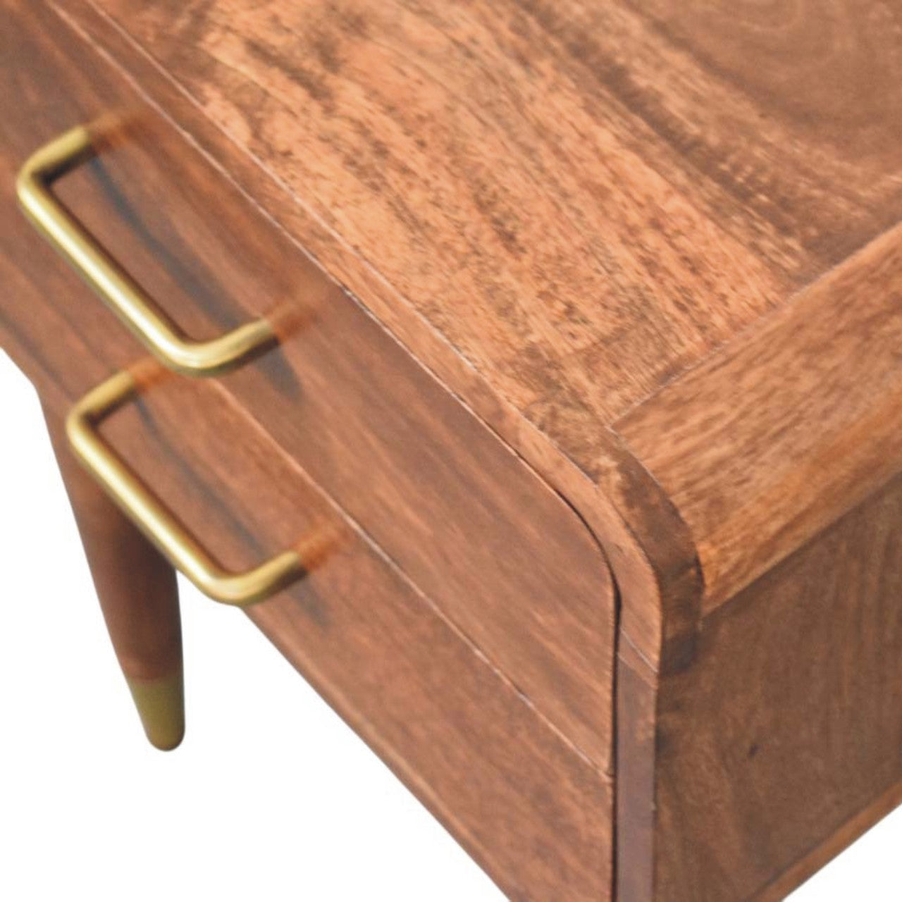 Contemporary Solid Mango Wood Bedside Table – Beige Finish, Rounded Corners