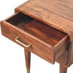 Contemporary Solid Mango Wood Bedside Table – Beige Finish, Rounded Corners