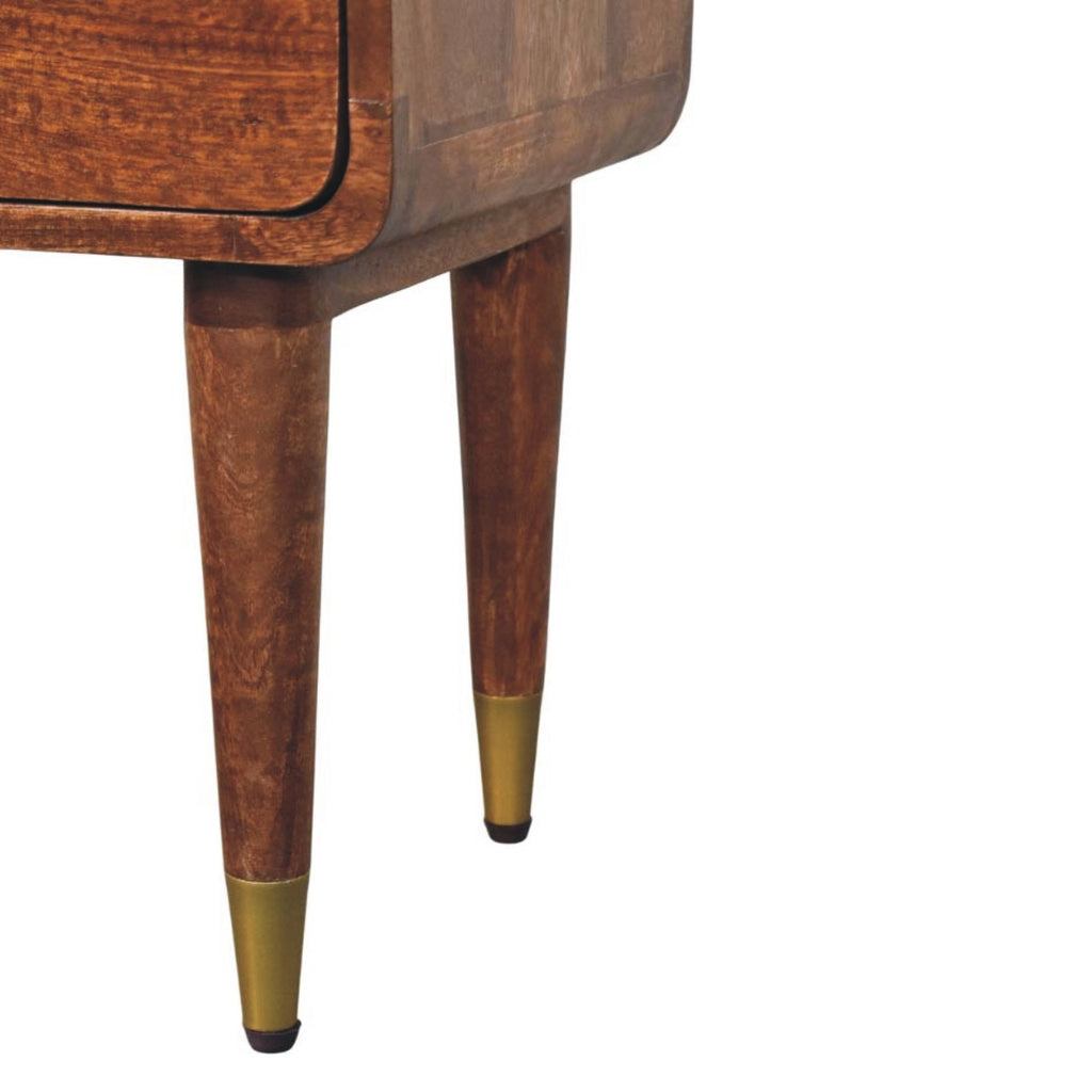 Contemporary Solid Mango Wood Bedside Table – Beige Finish, Rounded Corners