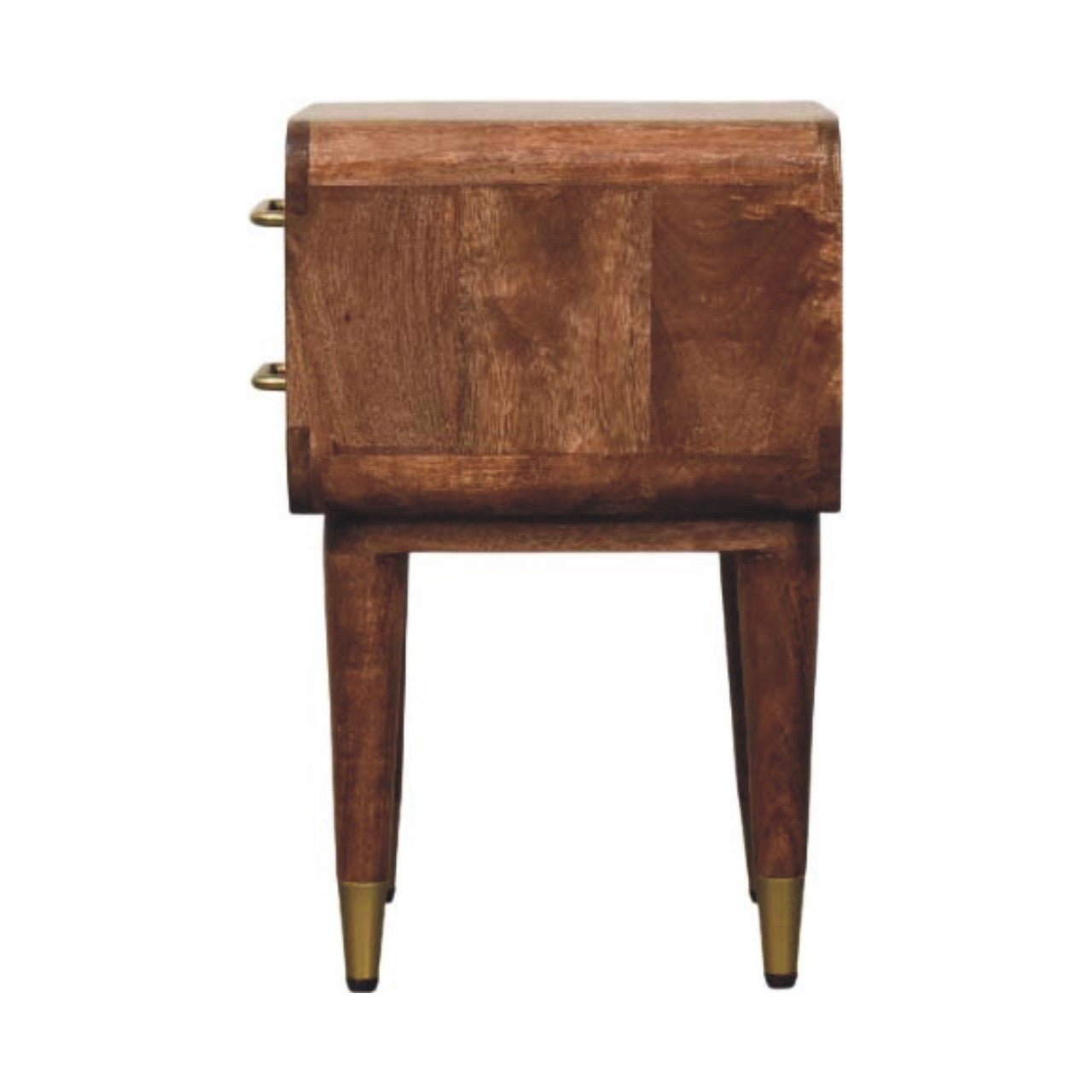 Contemporary Solid Mango Wood Bedside Table – Beige Finish, Rounded Corners