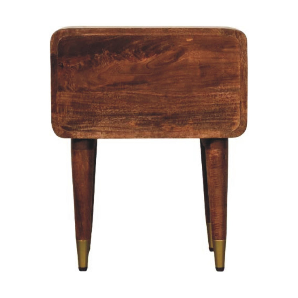 Contemporary Solid Mango Wood Bedside Table – Beige Finish, Rounded Corners