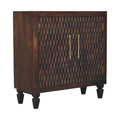 Statement Solid Mango Wood Cabinet – Brown Finish, Geometric Carved Facade