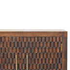Statement Solid Mango Wood Cabinet – Brown Finish, Geometric Carved Facade