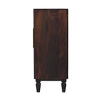 Statement Solid Mango Wood Cabinet – Brown Finish, Geometric Carved Facade