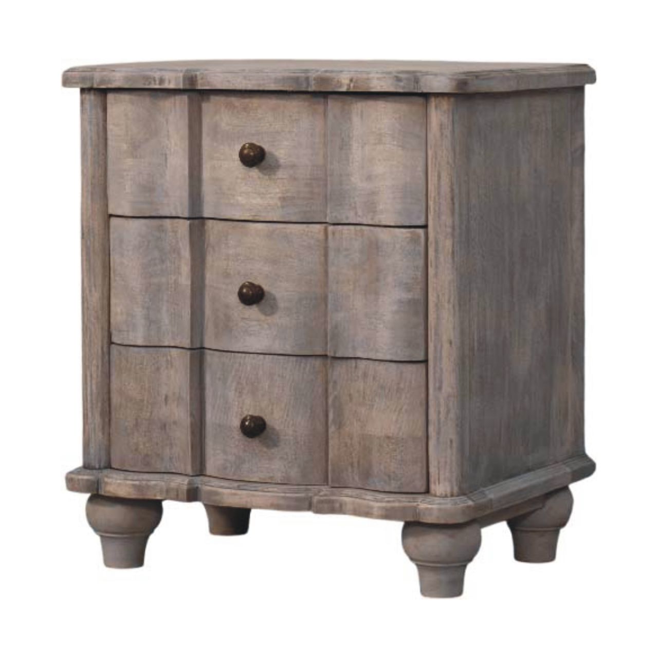 Handcrafted Solid Mango Wood Bedside Table – Brown Finish, 3 Aligned Drawers