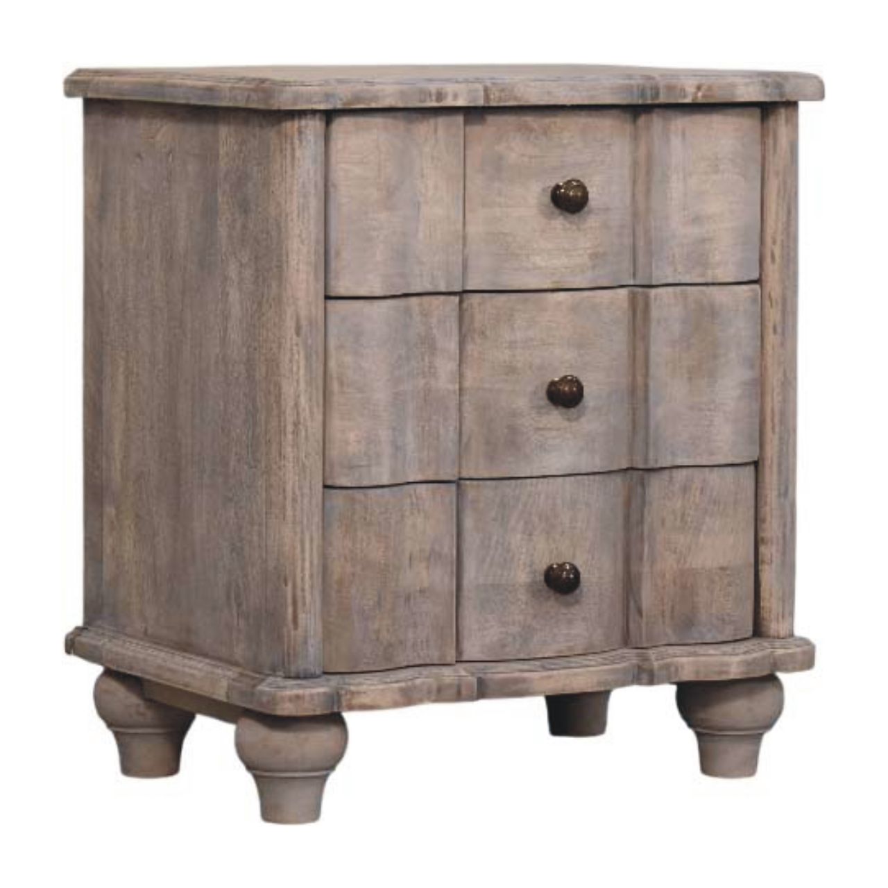 Handcrafted Solid Mango Wood Bedside Table – Brown Finish, 3 Aligned Drawers