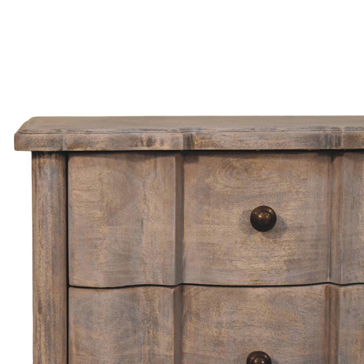 Handcrafted Solid Mango Wood Bedside Table – Brown Finish, 3 Aligned Drawers