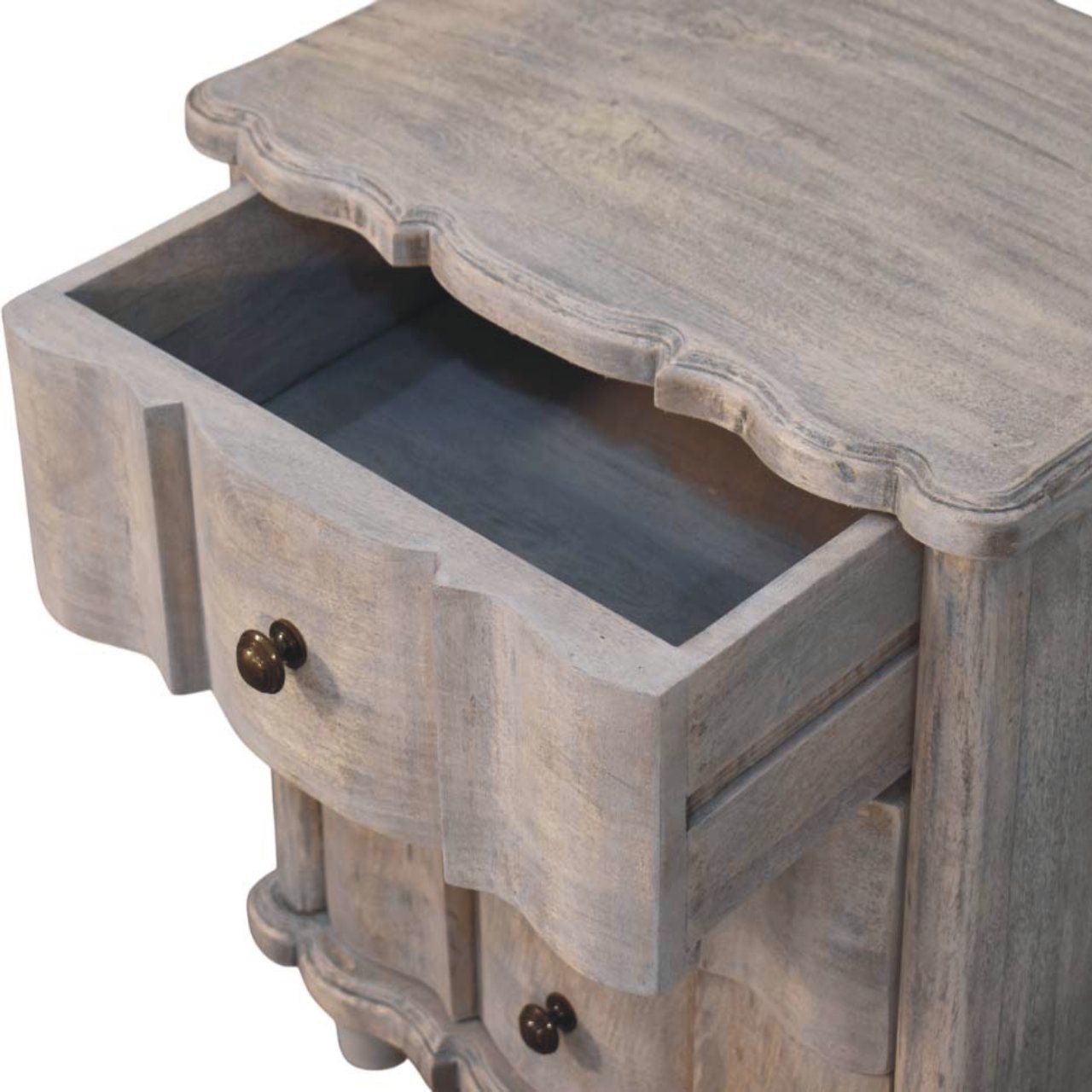 Handcrafted Solid Mango Wood Bedside Table – Brown Finish, 3 Aligned Drawers