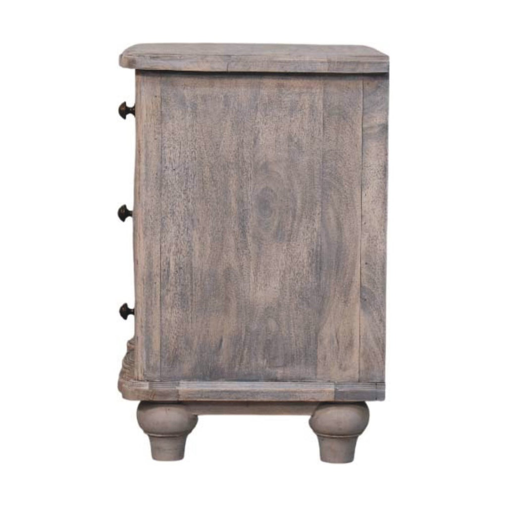 Handcrafted Solid Mango Wood Bedside Table – Brown Finish, 3 Aligned Drawers