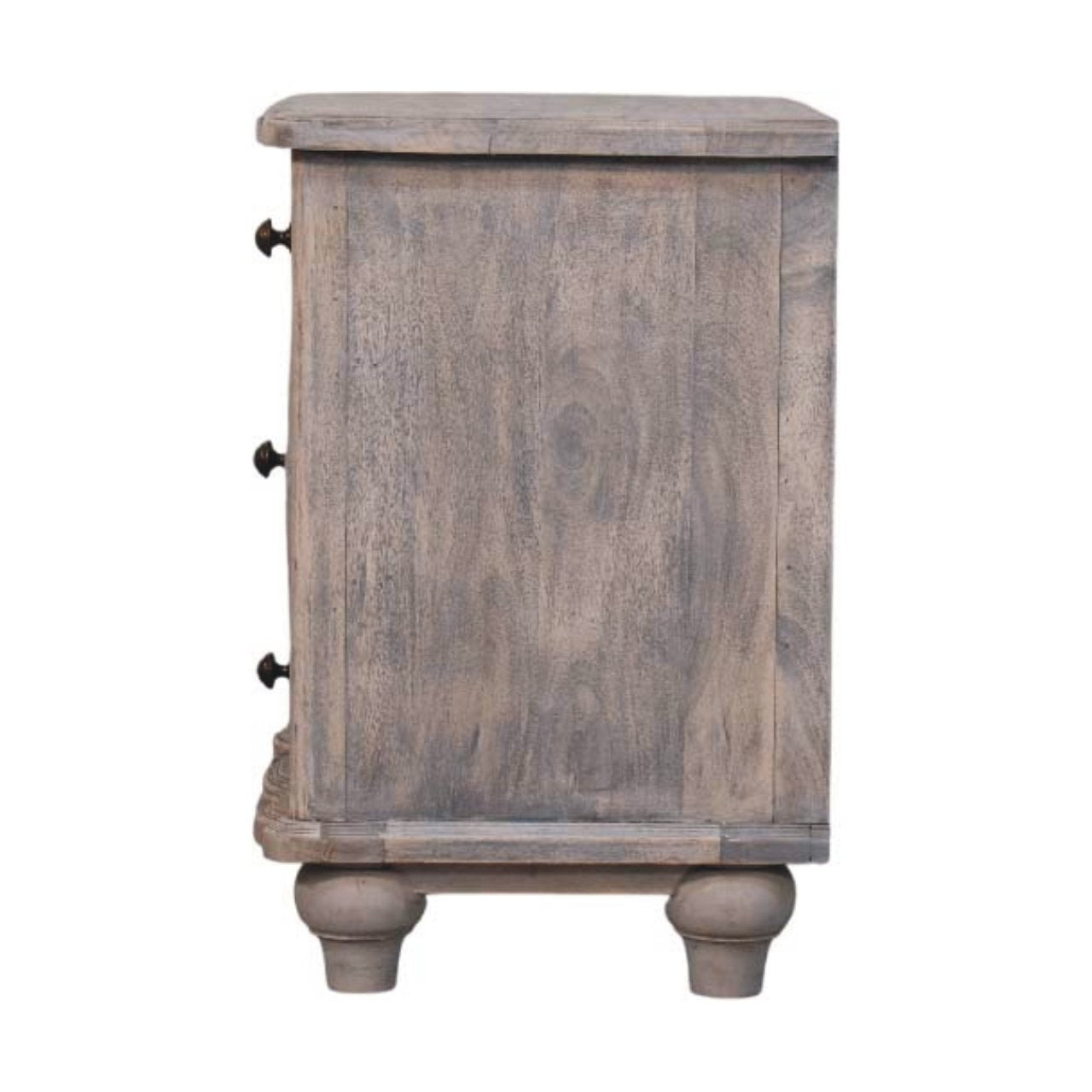Handcrafted Solid Mango Wood Bedside Table – Brown Finish, 3 Aligned Drawers