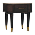 Compact Solid Mango Wood Bedside Table – Chestnut Finish, Woven Rattan Panels