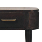 Compact Solid Mango Wood Bedside Table – Chestnut Finish, Woven Rattan Panels