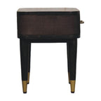 Compact Solid Mango Wood Bedside Table – Chestnut Finish, Woven Rattan Panels