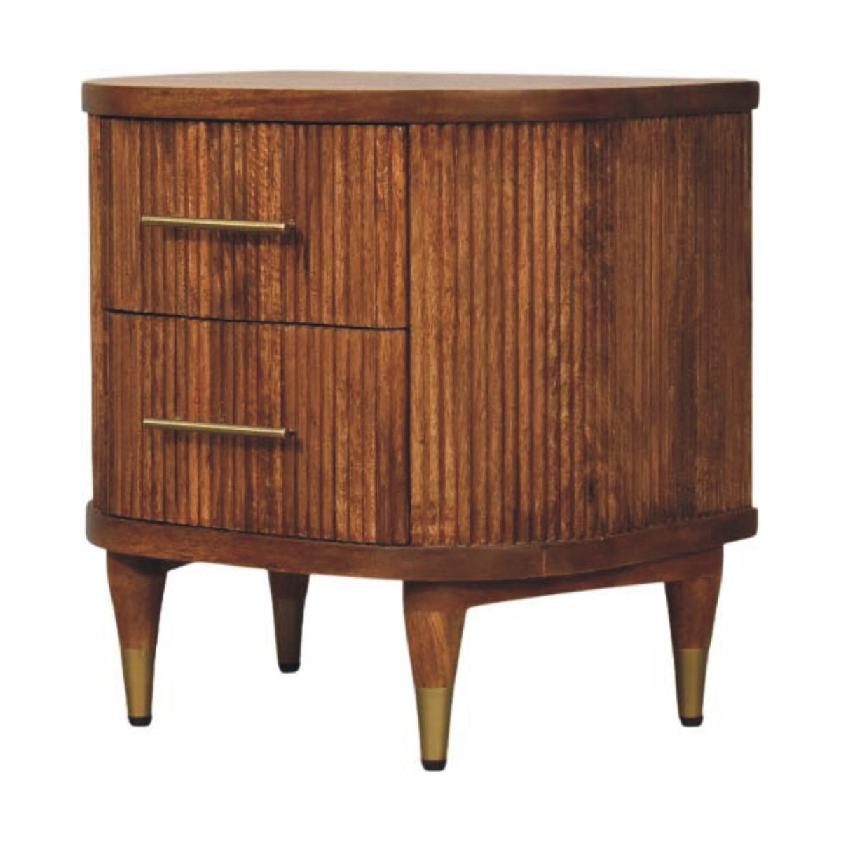 Ribbed Mango Wood Bedside Table with Brass Accents