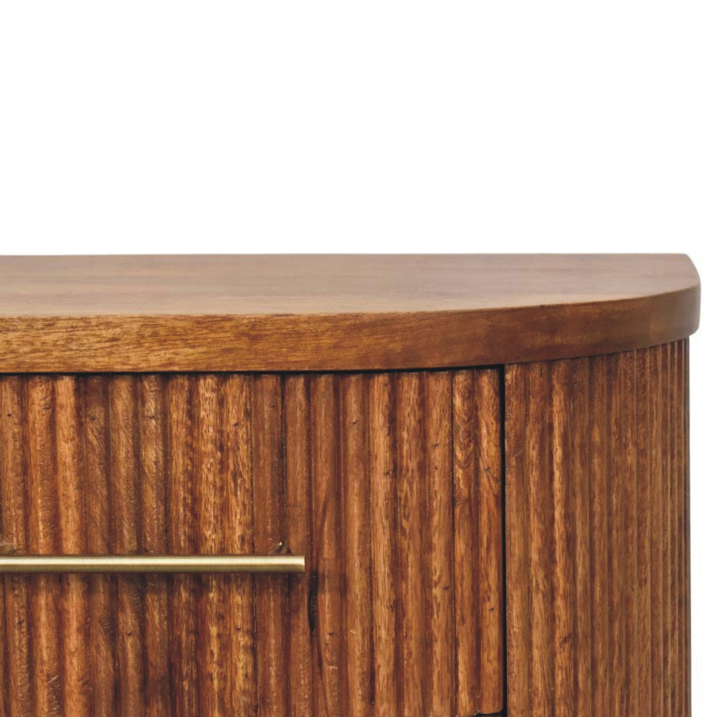 Ribbed Mango Wood Bedside Table with Brass Accents