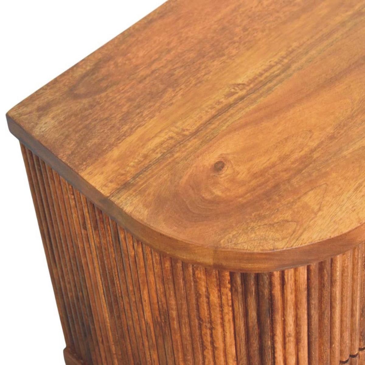 Ribbed Mango Wood Bedside Table with Brass Accents