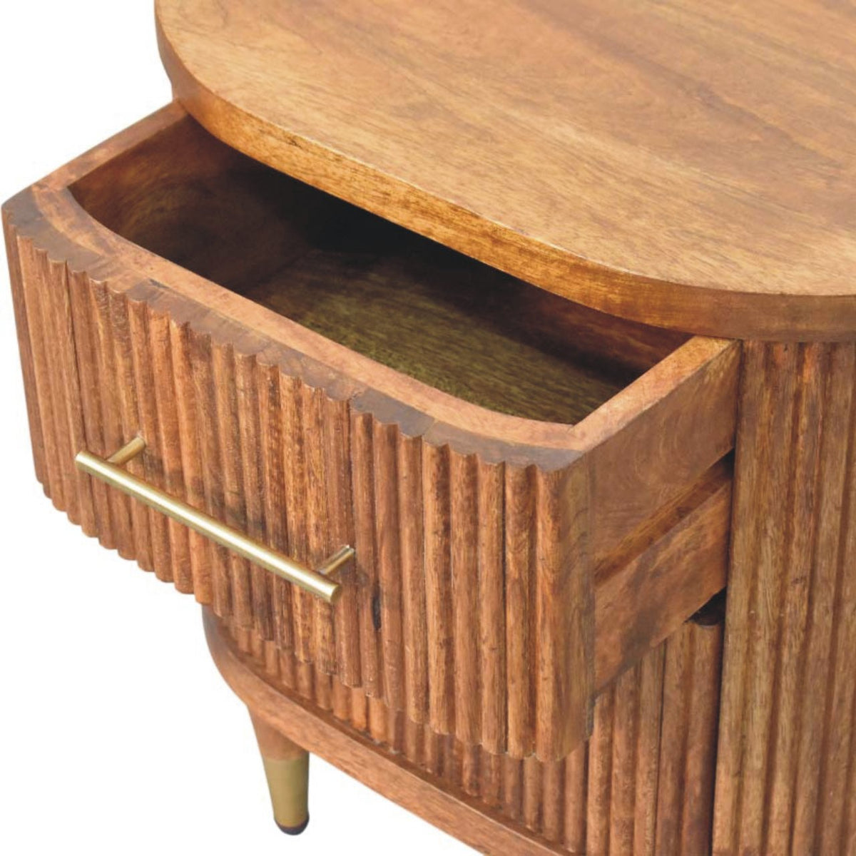 Ribbed Mango Wood Bedside Table with Brass Accents