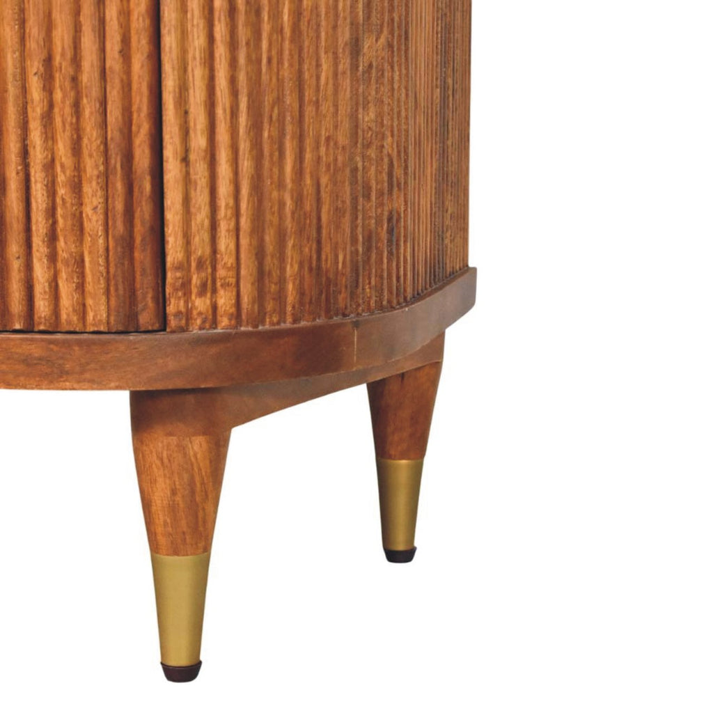 Ribbed Mango Wood Bedside Table with Brass Accents