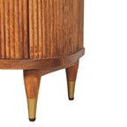 Ribbed Mango Wood Bedside Table with Brass Accents