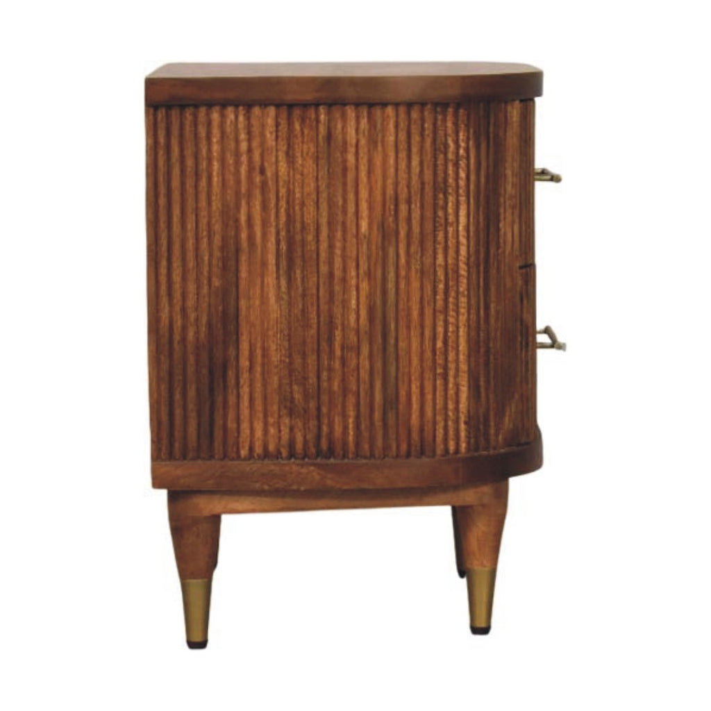 Ribbed Mango Wood Bedside Table with Brass Accents