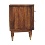 Ribbed Mango Wood Bedside Table with Brass Accents