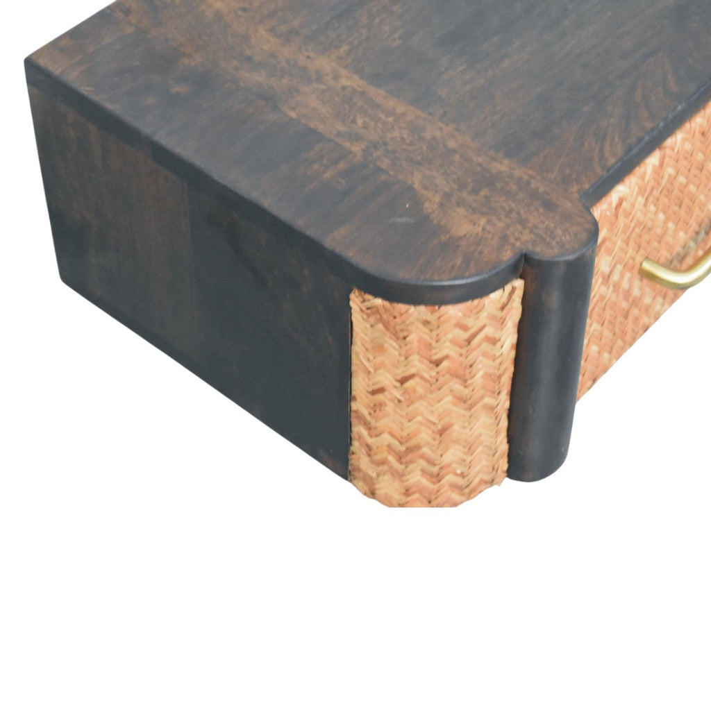 Space-Saving Solid Mango Wood Wall-mounted Nightstand – Velvet Mocha Finish, Woven-effect Drawer Front