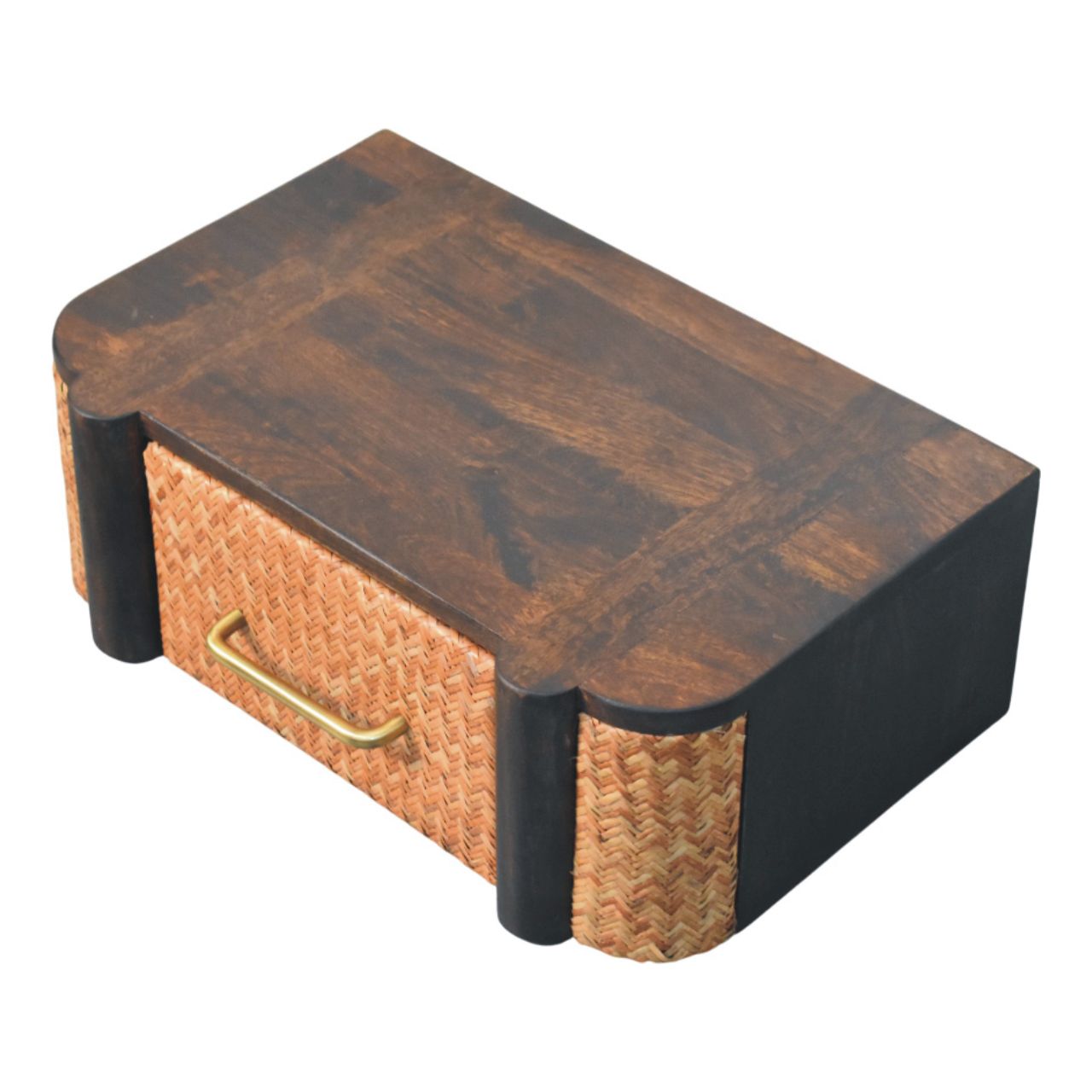 Space-Saving Solid Mango Wood Wall-mounted Nightstand – Velvet Mocha Finish, Woven-effect Drawer Front