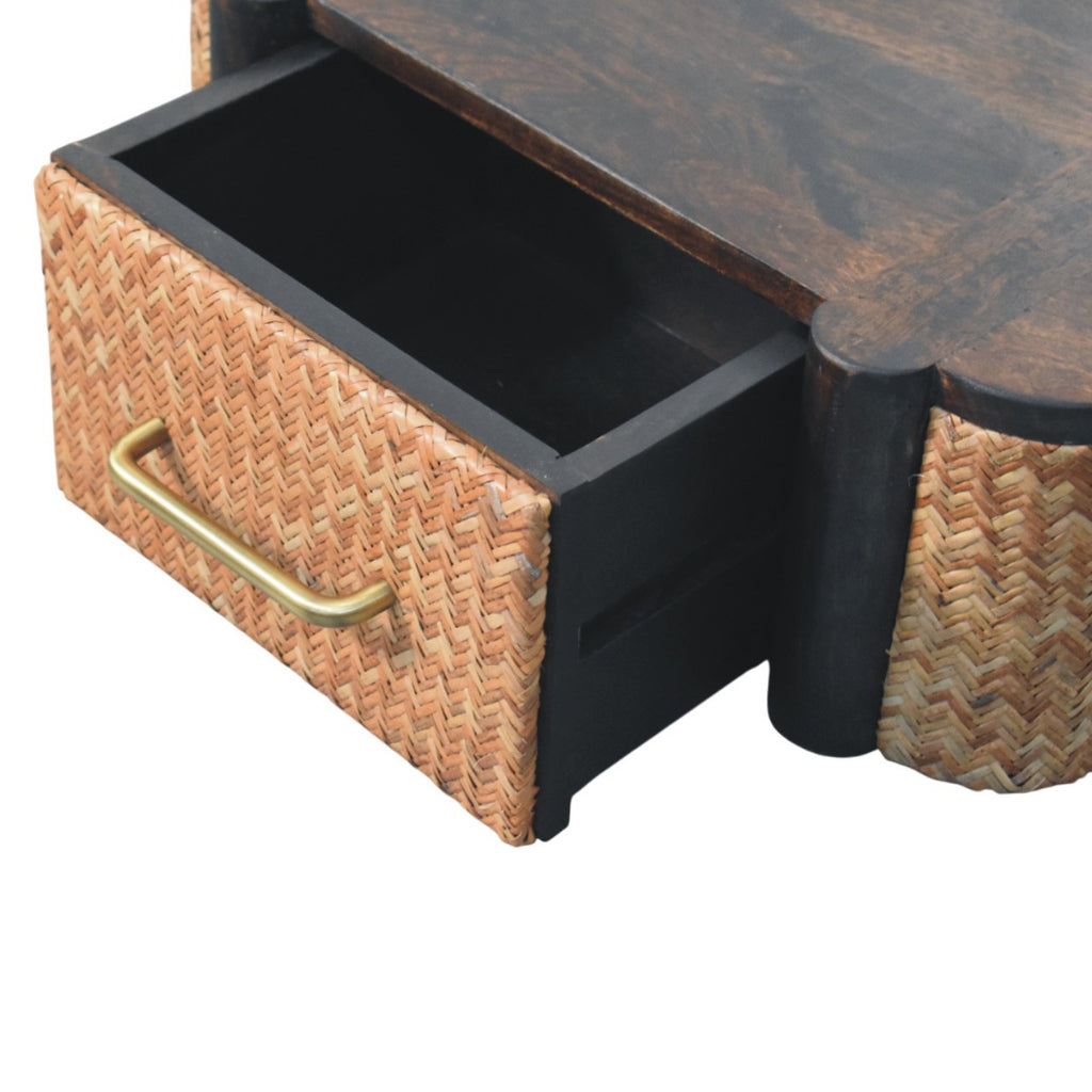 Space-Saving Solid Mango Wood Wall-mounted Nightstand – Velvet Mocha Finish, Woven-effect Drawer Front
