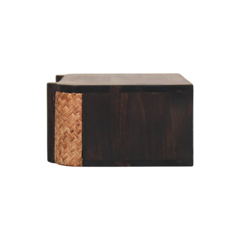 Space-Saving Solid Mango Wood Wall-mounted Nightstand – Velvet Mocha Finish, Woven-effect Drawer Front