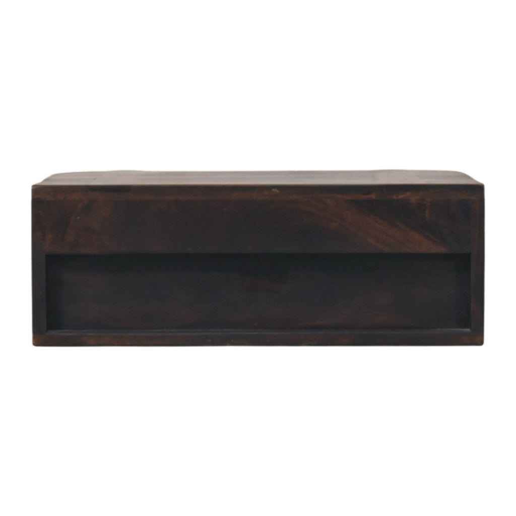 Space-Saving Solid Mango Wood Wall-mounted Nightstand – Velvet Mocha Finish, Woven-effect Drawer Front