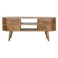 Compact Solid Mango Wood TV Unit – Oak Finish, 2 Open Slots