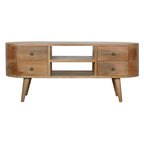 Compact Solid Mango Wood TV Unit – Oak Finish, 2 Open Slots