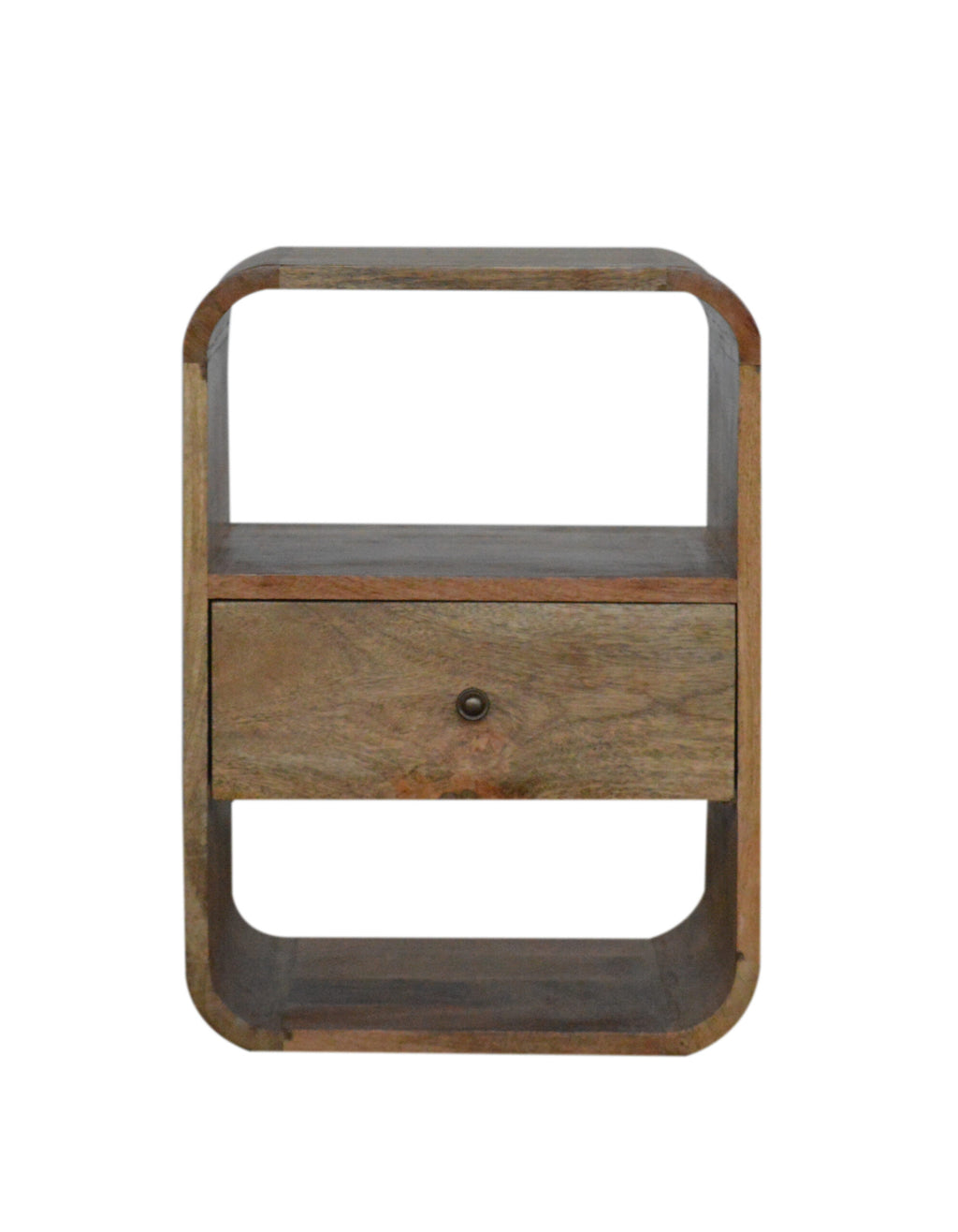 Compact Solid Mango Wood Bedside Table – Dark Brown Finish, Rounded Edges
