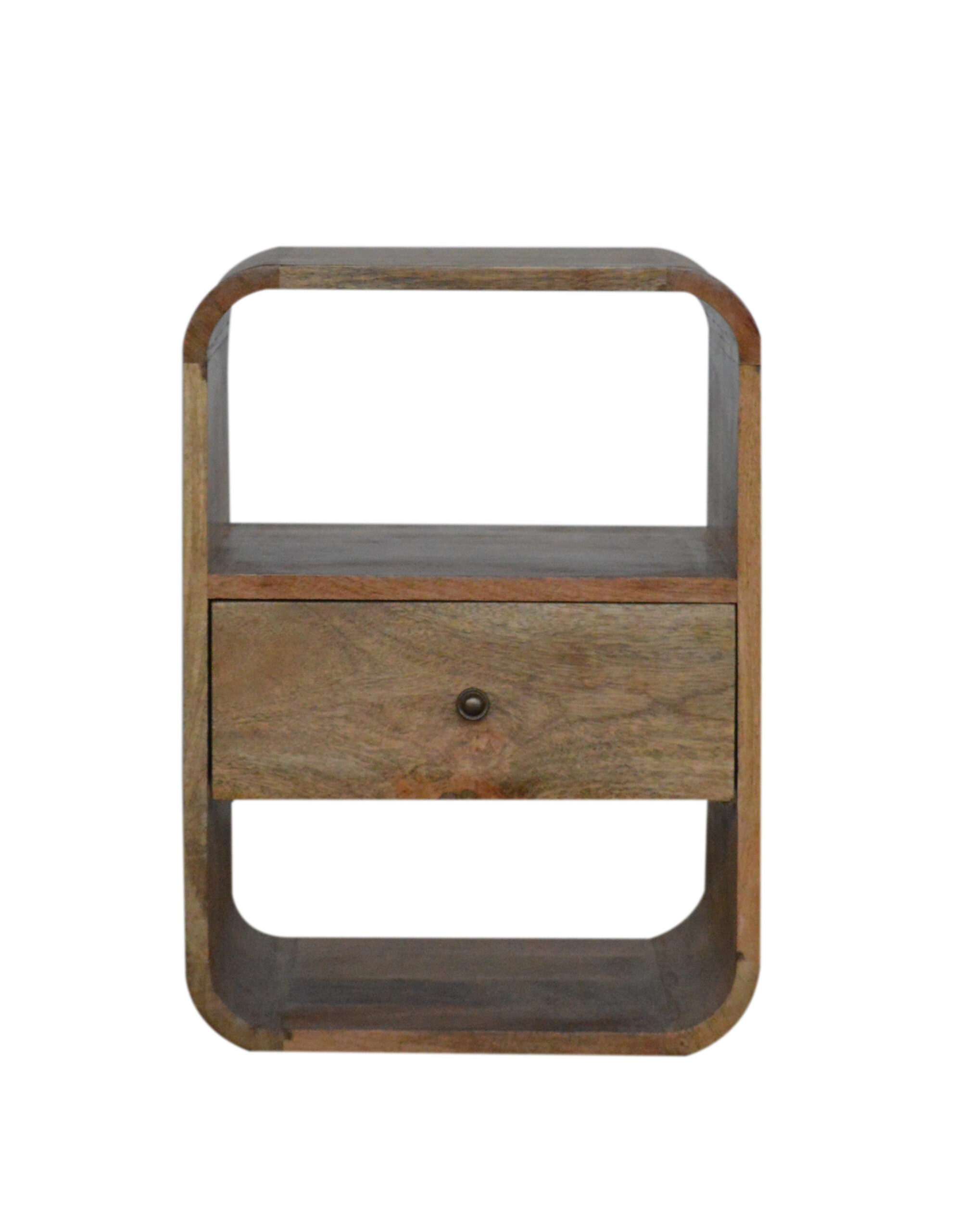 Compact Solid Mango Wood Bedside Table – Dark Brown Finish, Rounded Edges