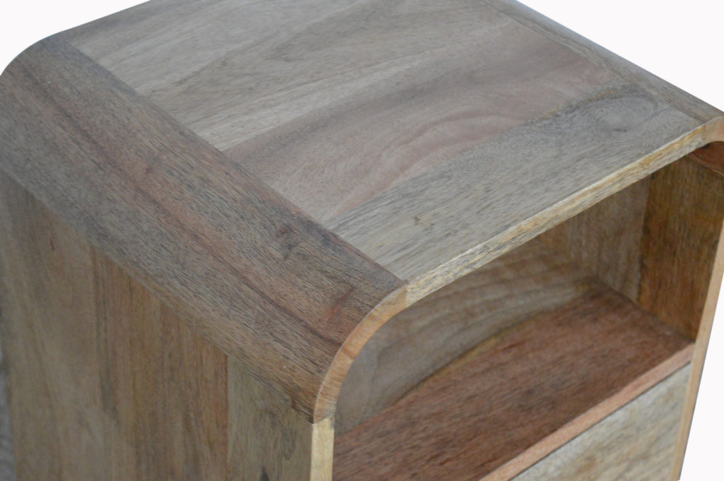 Compact Solid Mango Wood Bedside Table – Dark Brown Finish, Rounded Edges