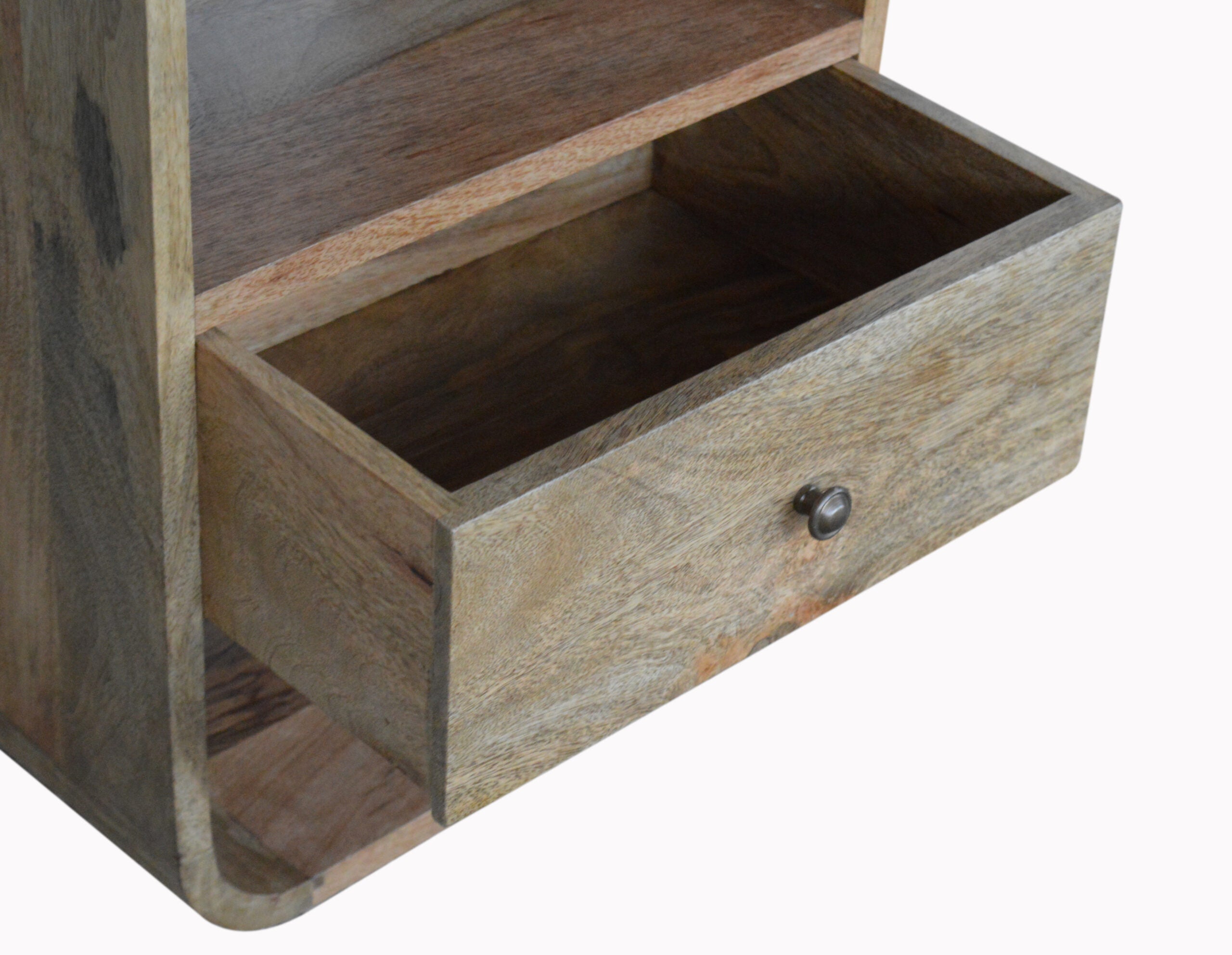 Compact Solid Mango Wood Bedside Table – Dark Brown Finish, Rounded Edges
