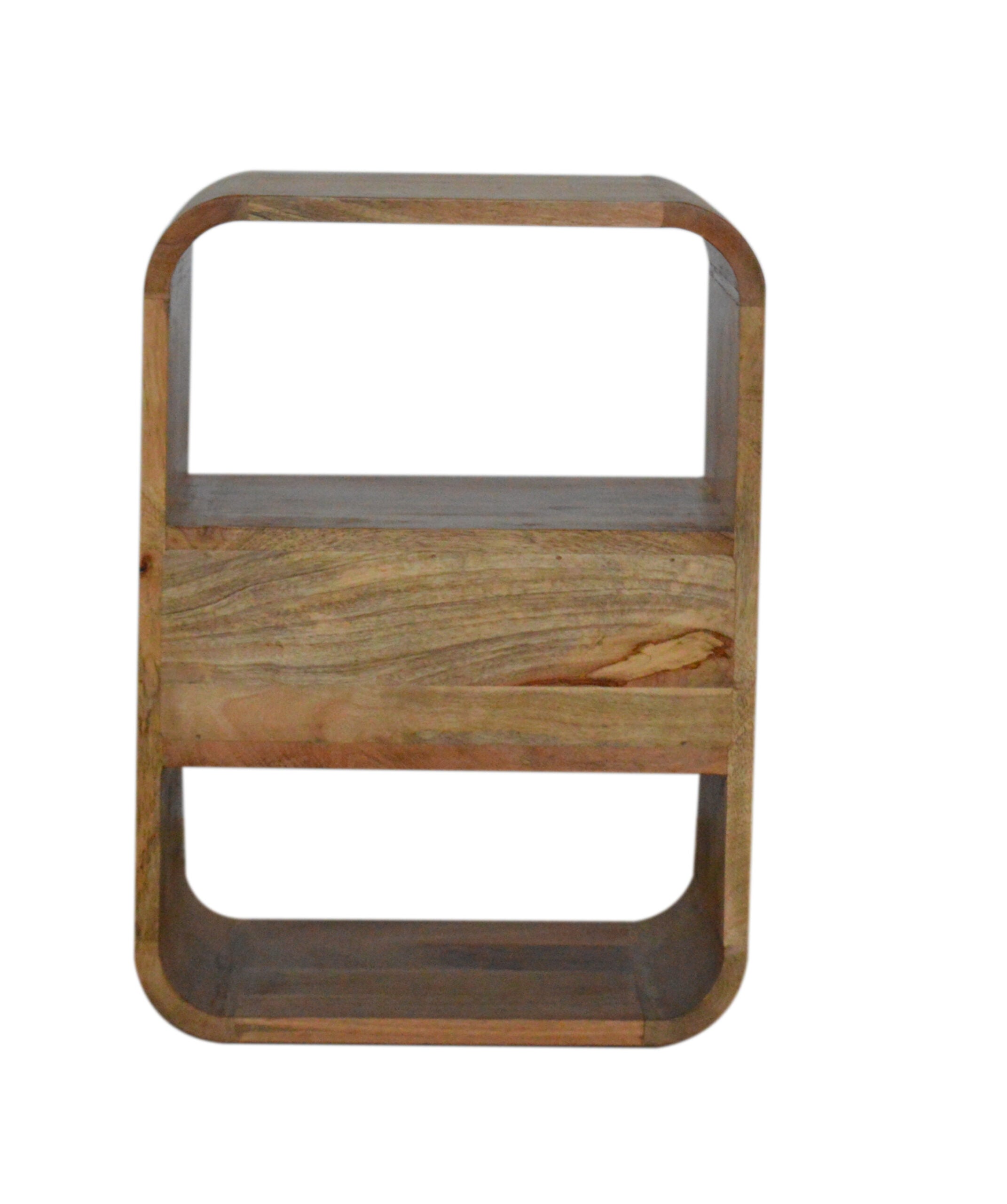Compact Solid Mango Wood Bedside Table – Dark Brown Finish, Rounded Edges
