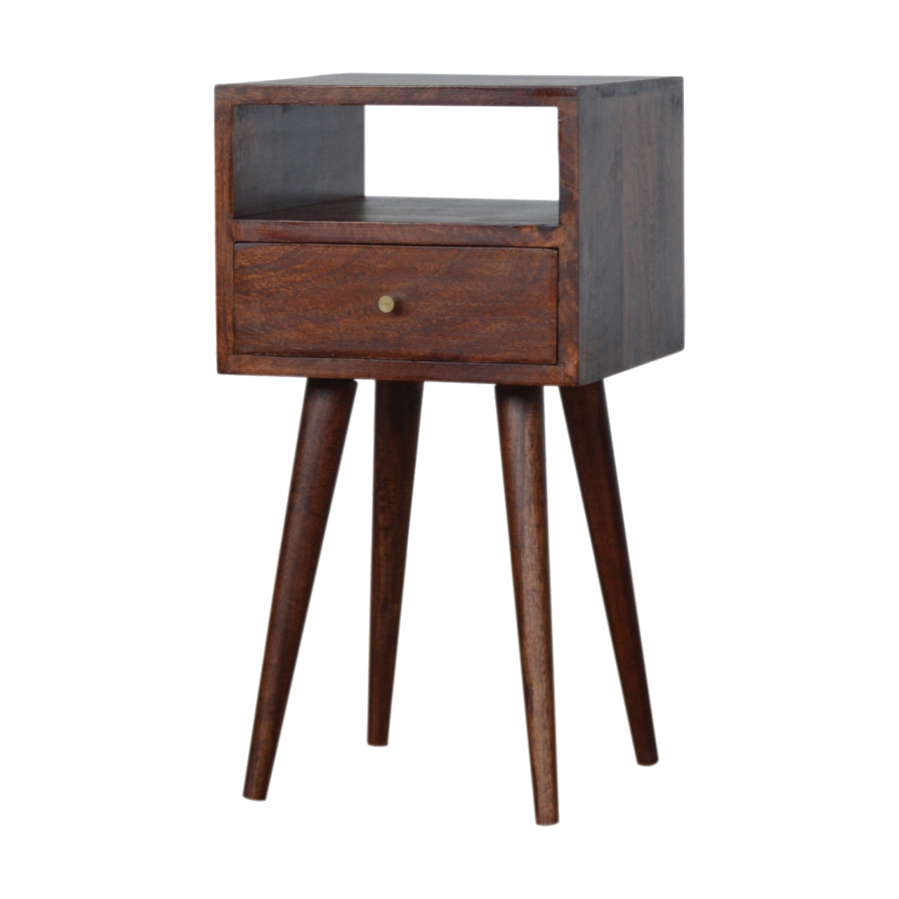 Space-Saving Solid Mango Wood Bedside Table – Cherry Finish, 1 Drawer