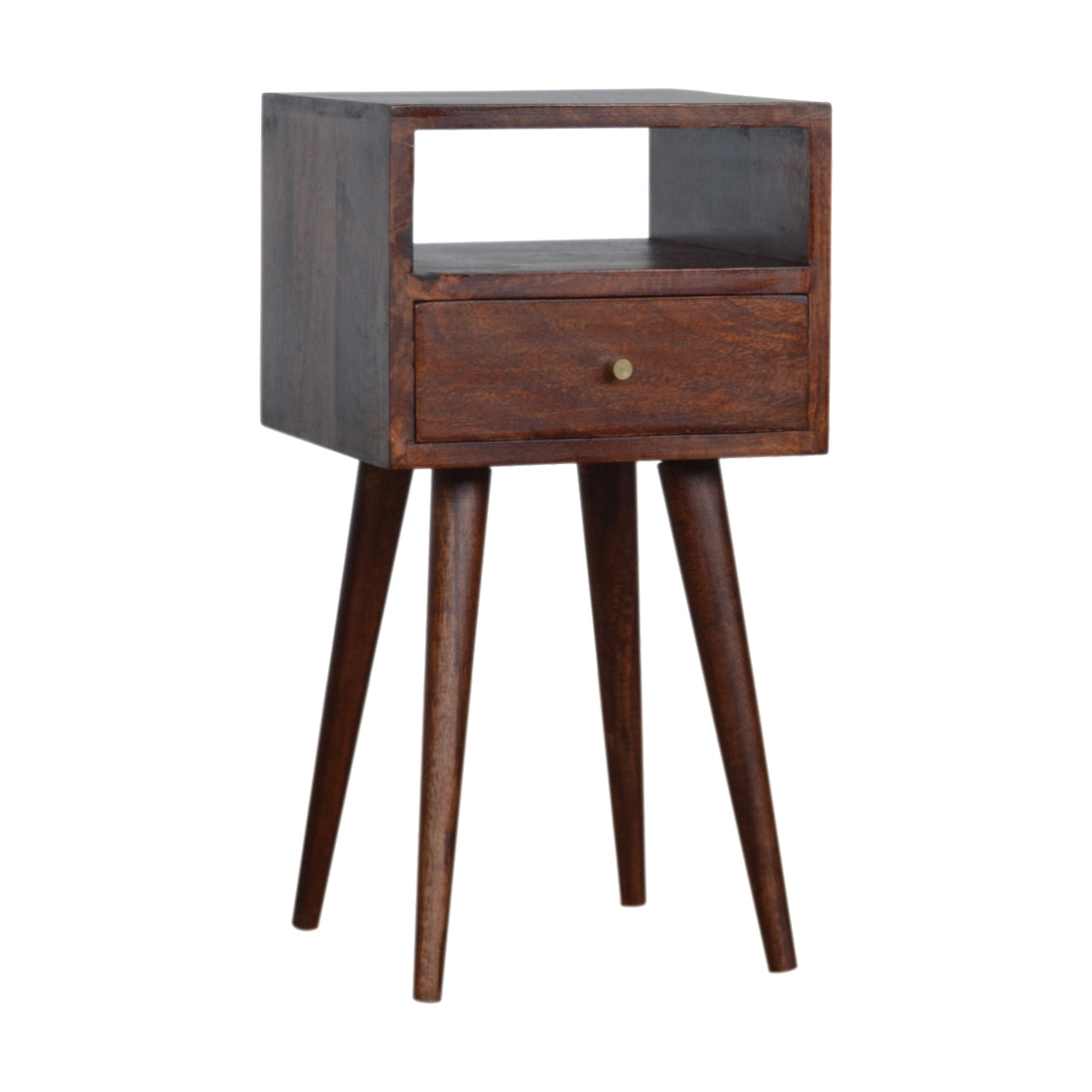 Space-Saving Solid Mango Wood Bedside Table – Cherry Finish, 1 Drawer