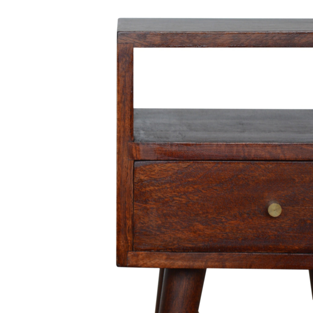 Space-Saving Solid Mango Wood Bedside Table – Cherry Finish, 1 Drawer
