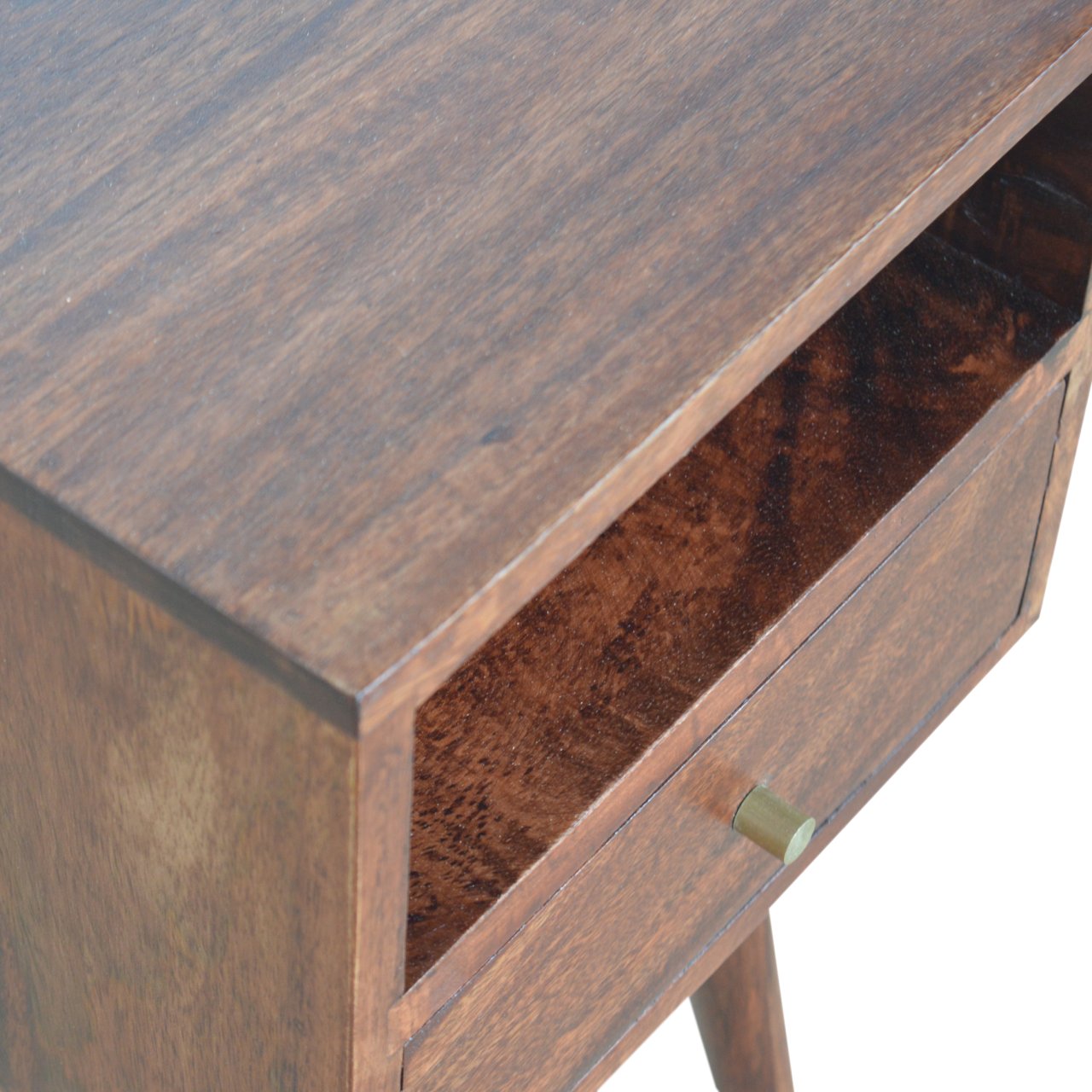 Space-Saving Solid Mango Wood Bedside Table – Cherry Finish, 1 Drawer