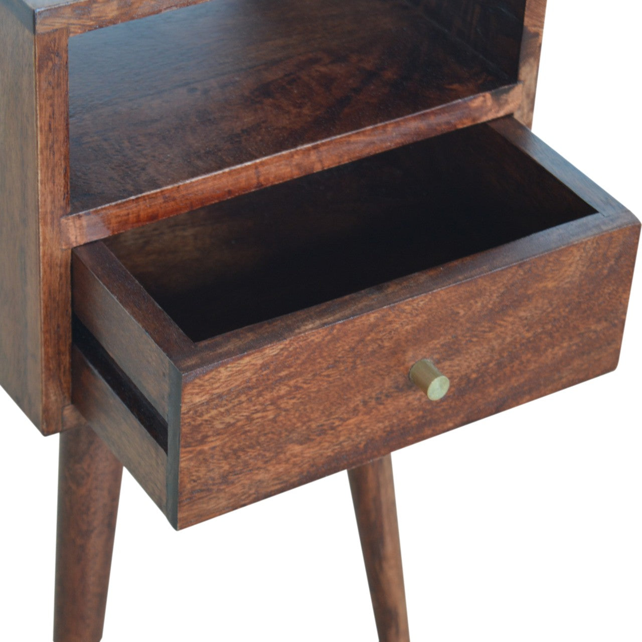 Space-Saving Solid Mango Wood Bedside Table – Cherry Finish, 1 Drawer