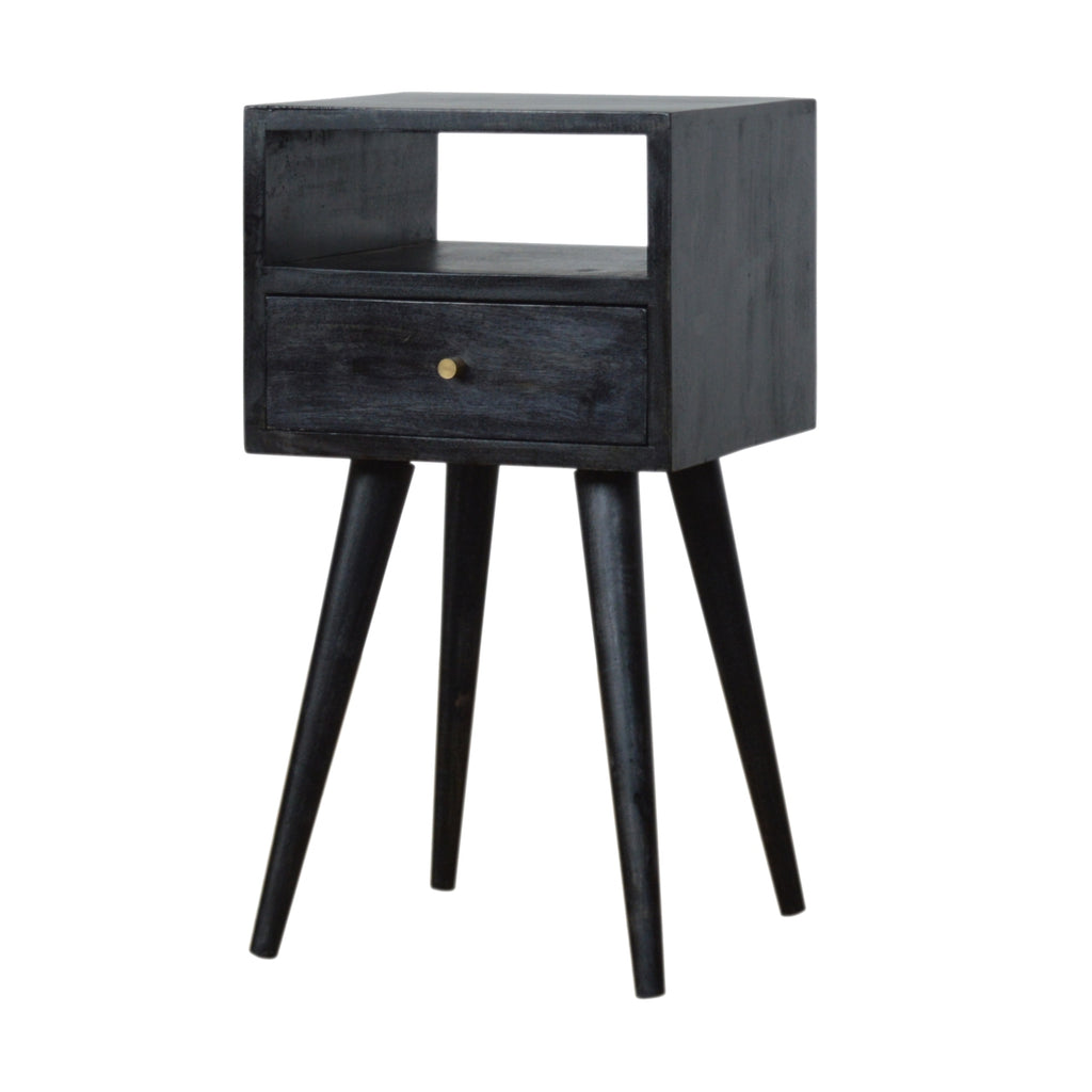 Contemporary Solid Mango Wood Bedside Table – Brown Finish, Drawer and Shelf Storage